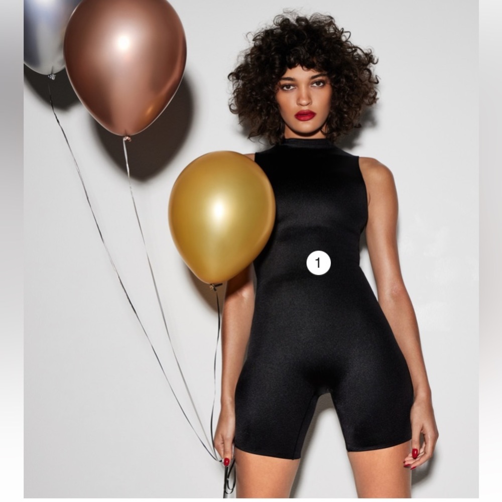 Skims NWT Mid Thigh Mock Neck Onesie Black Sz XXS, XS, S, M
